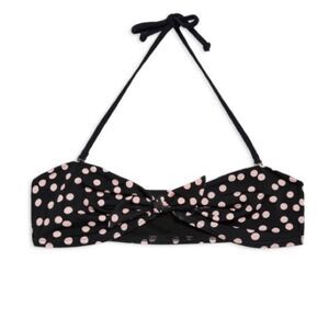 Topshop Retro Polka Dot Bikini Top Black Pink Size 8 Halter Bandeau Tie Front